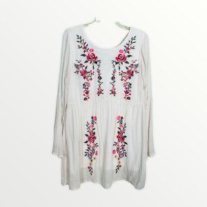 Umgee Cream Floral Embroidered Bohemian Mini Dress